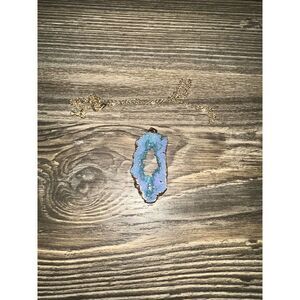 1pc Pendant Necklace Agate Quartz Geode Slice Amethyst Inlaid Gold Plated. New.